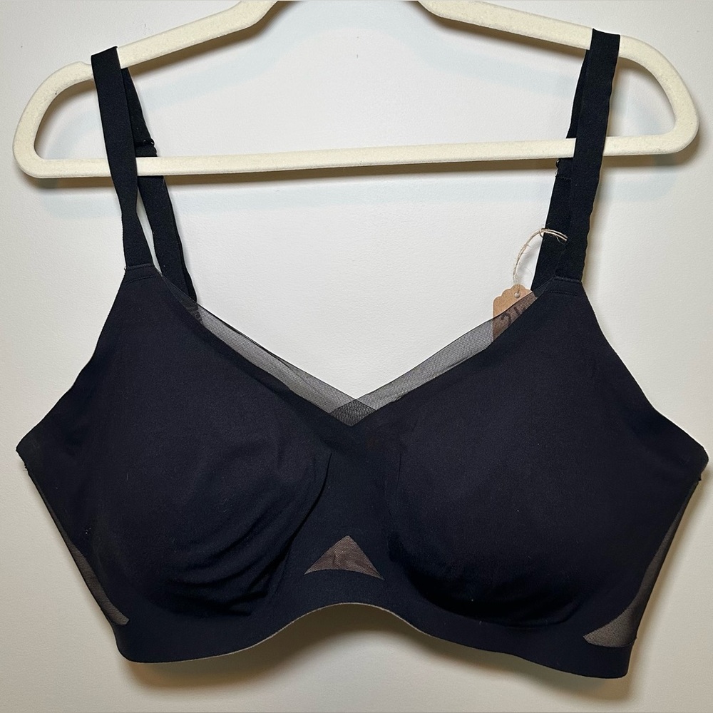 Honeylove‎ Sculptwire Mesh Support Bra Black Tan 2X Shapewear Wireless Plus Size